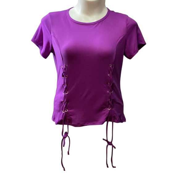 Plus Size. Vibrant Purple Short Sleeve Top, 4X - Picture 2 of 6
